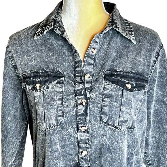 Speed Limit MPH Jr Dress Size XL Black Acid Wash Waist Tie 3/4 Sleeves Cotton - Picture 2 of 8